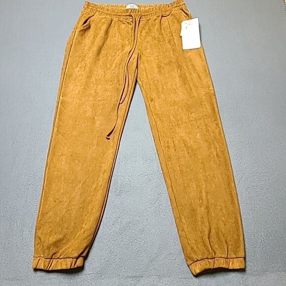 Harmony + Havoc Womens Joggers Large Brown Velvette Soft Stretch - Picture 1 of 12